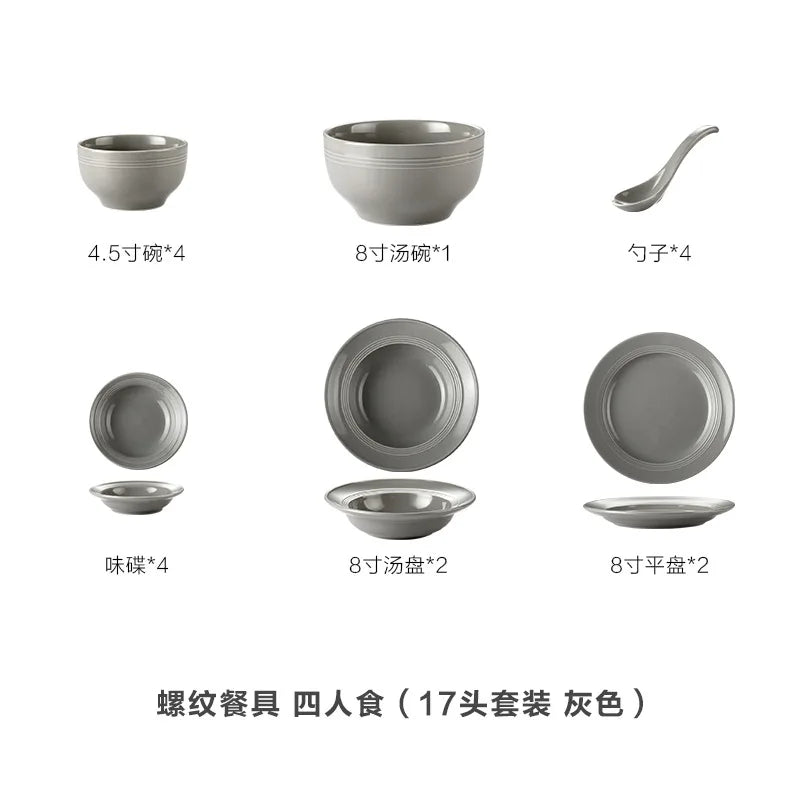 Nordic black and gray ceramic tableware set includes rice bowls, soup bowls, and plates from 𝕄𝕔 𝕋𝕙𝕖 𝔹𝕝𝕒𝕔𝕜 𝔻𝕚�