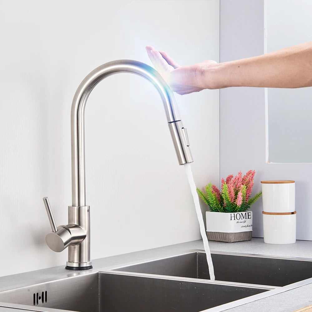 Touch-control kitchen faucet by MC THE BLACK DIAMOND with sleek, modern design and easy-to-use touch technology in a contemporary kitchen setting.