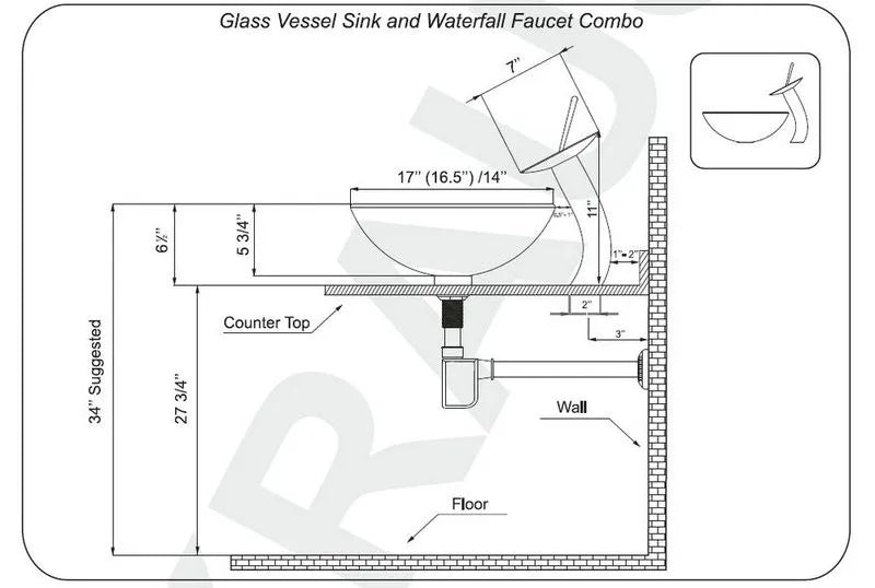 Blue glass vessel sink with waterfall faucet set by MC THE BLACK DIAMOND, showcasing elegant glass bowl and modern faucet design.