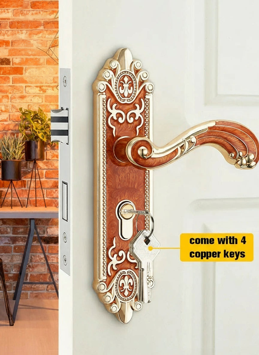 Ivory white gold door lock with keys and handle, security lock for home decor by MC THE BLACK DIAMOND