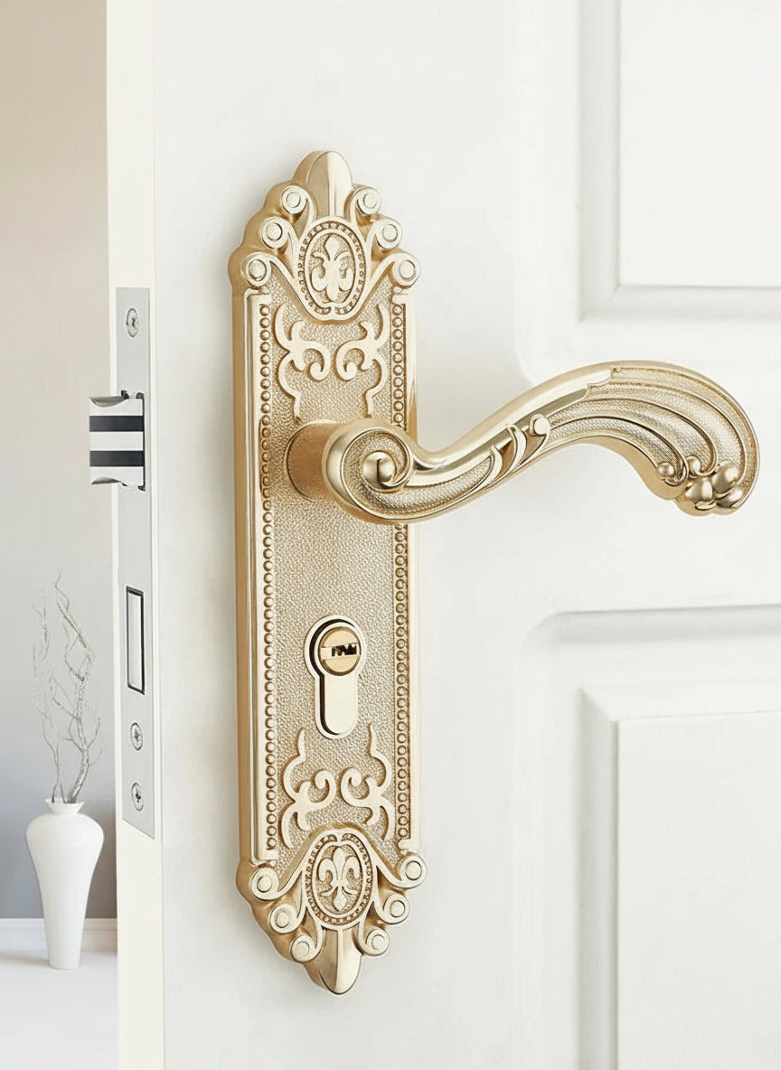 Ivory white gold door lock with keys and handle, security lock for home decor by MC THE BLACK DIAMOND