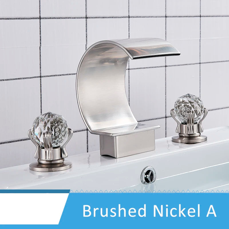 Waterfall basin faucet with crystal handles by MC THE BLACK DIAMOND for bathroom sink, featuring modern design and elegant water flow.
