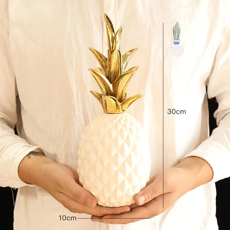 Golden ceramic pineapple home decor by MC THE BLACK DIAMOND, perfect for living room, porch, or wedding decoration.