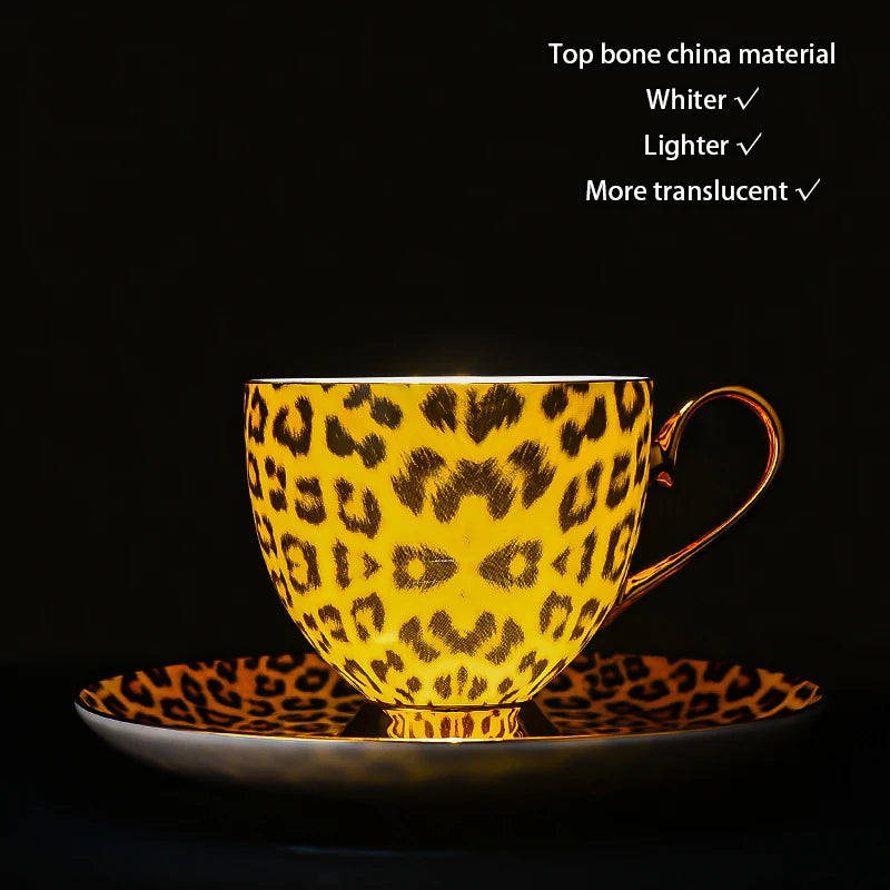 Leopard print Bone China coffee set with teapot, cups, sugar bowl, and creamer from 𝕄𝕔 𝕋𝕙𝕖 𝔹𝕝𝕒𝕔𝕜 𝔻𝕚