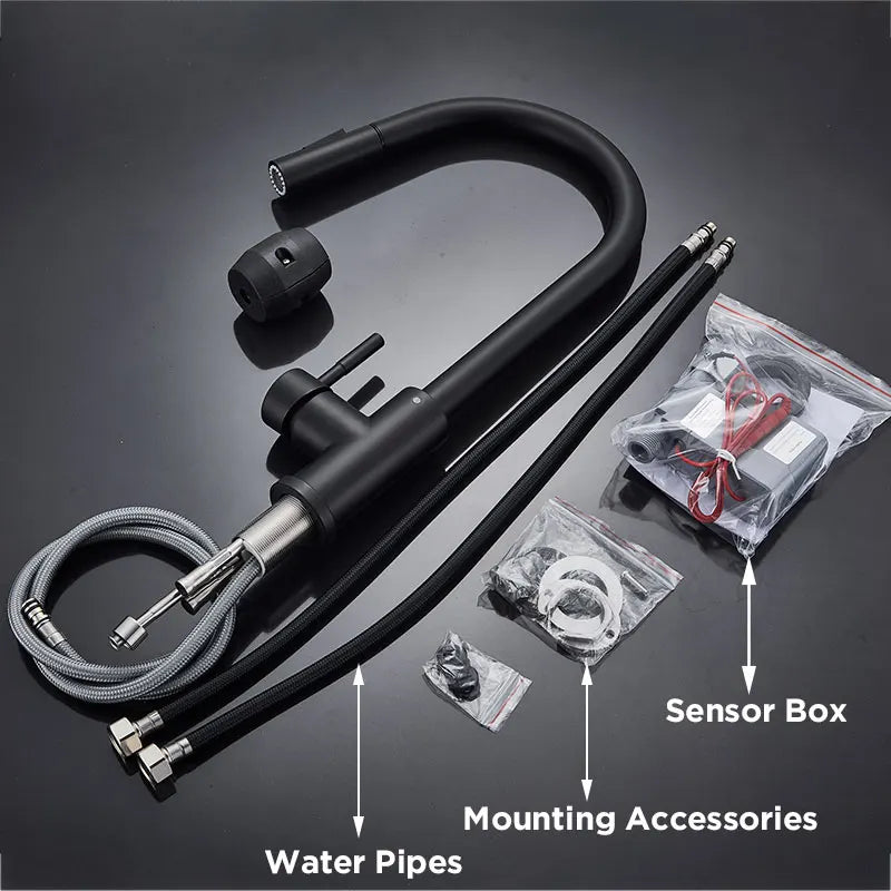 Touch-control kitchen faucet by MC THE BLACK DIAMOND with sleek modern design and single-handle operation, shown in a contemporary kitchen setting.