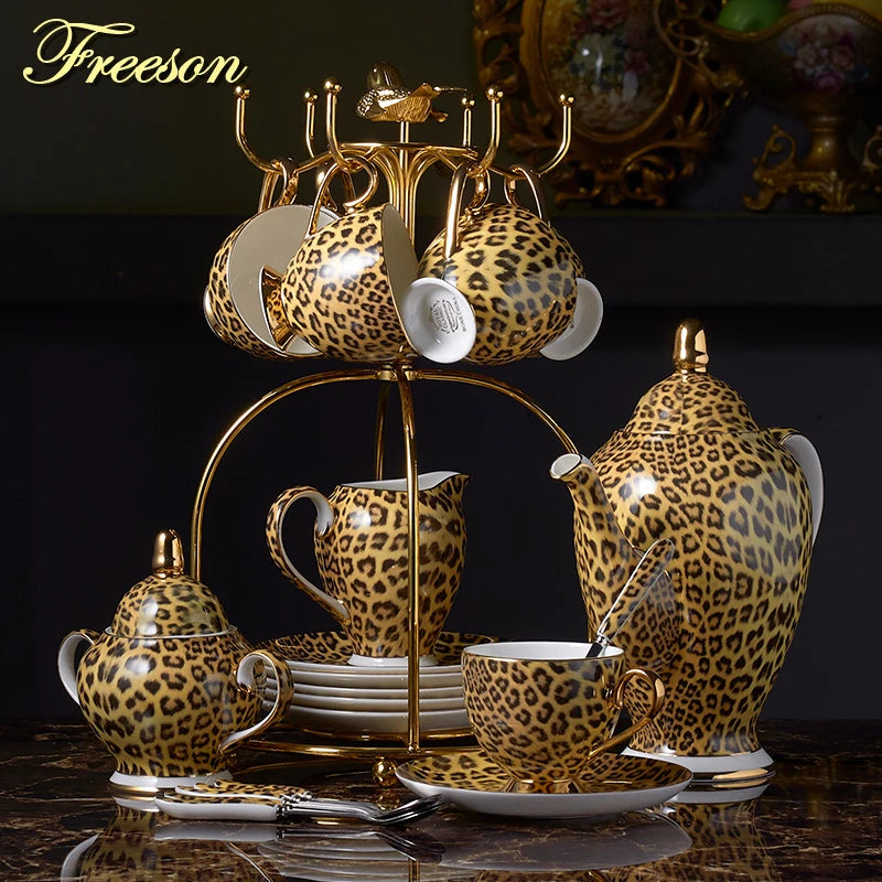 Leopard print Bone China coffee set by 𝕄𝕔 𝕋𝕙𝕖 𝔹𝕝𝕒𝕔𝕜 𝔻𝕚𝕒𝕞𝕠𝕟