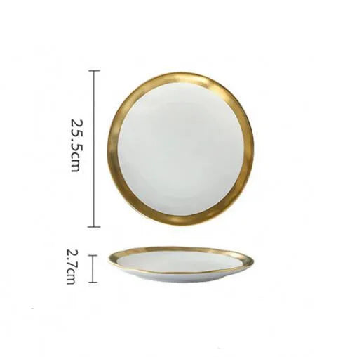 European style gold side black ceramic plate with matte finish, ideal for steak or desserts, from 𝕄𝕔 𝕋𝕙𝕖 𝔹𝕝𝕒𝕔𝕜 𝔻𝕚�