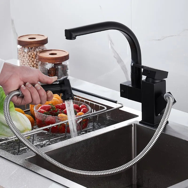 Chrome silver kitchen sink faucet with hot and cold water spring spout by MC THE BLACK DIAMOND, featuring a modern design.