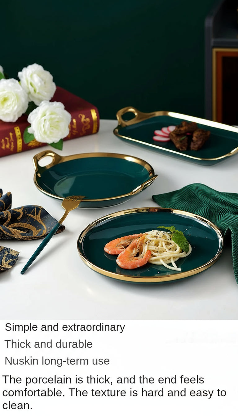 Elegant MC THE BLACK DIAMOND luxury family dinnerware set with matching plates and bowls, displayed on a table.