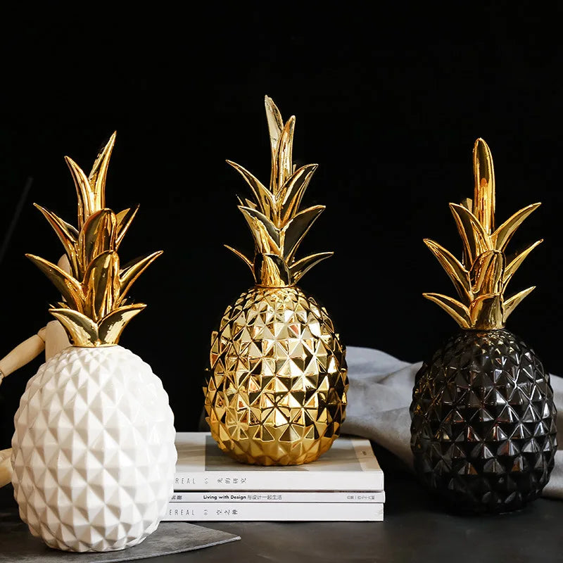 Golden ceramic pineapple home decor by MC THE BLACK DIAMOND, perfect for living room or porch decorative accents.