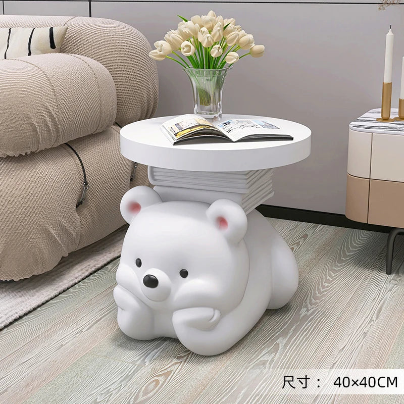 Cream bear end table by MC THE BLACK DIAMOND, living room floor ornament and home accessory with a cute bear design.