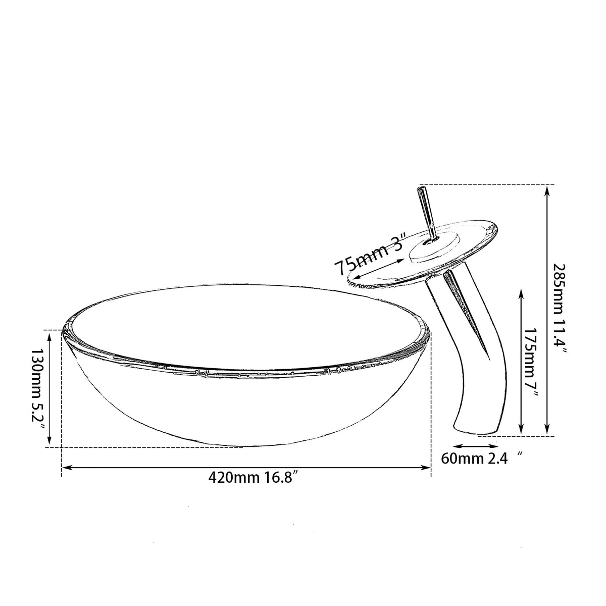 Blue glass vessel sink with waterfall faucet set by MC THE BLACK DIAMOND, showcasing sleek modern design and elegant bathroom fixture.