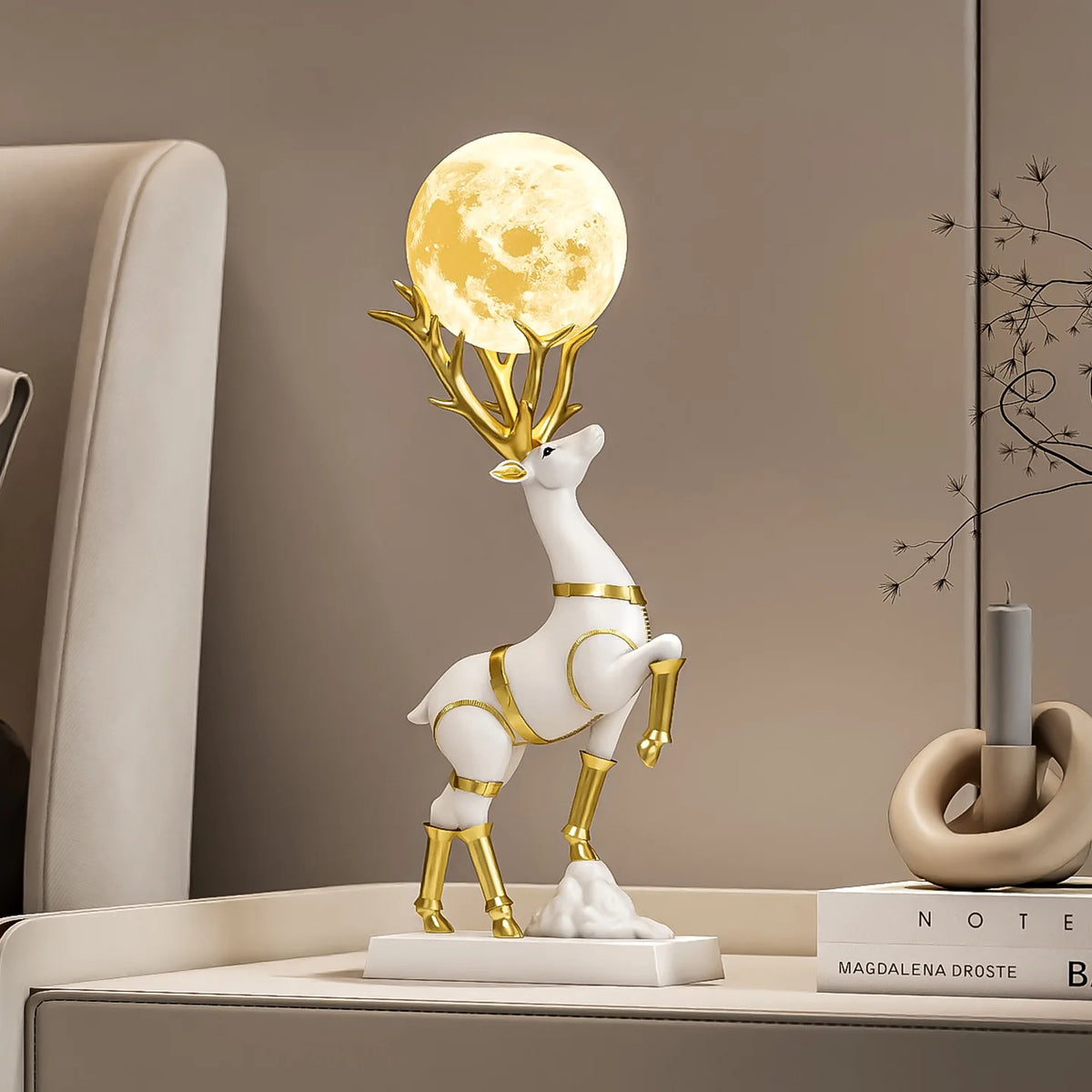 Luxury MC The Black Diamond lucky deer sculpture for living room decor, detailed statue with elegant design and smooth finish.