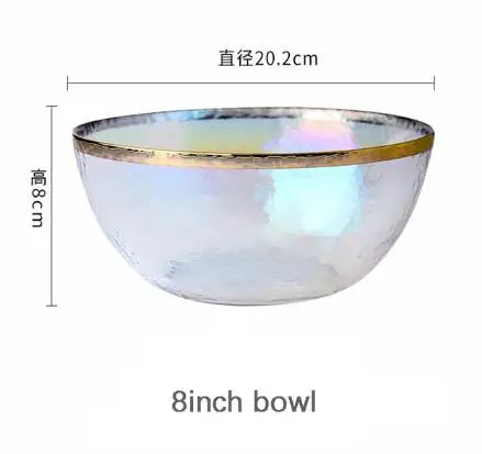 Thick rainbow glass dinner plate from MC THE BLACK DIAMOND with vibrant, colorful design for serving steaks or main courses.