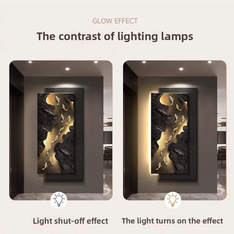 Decorative wall light fixture featuring a hanging koi fish painting by MC THE BLACK DIAMOND, designed for elegant home decor.