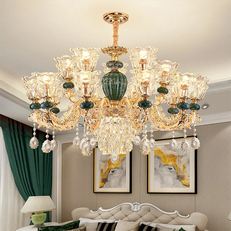 LED crystal ceramic retro chandelier by MC THE BLACK DIAMOND, European-style ceiling lighting fixture with elegant design and crystal accents.