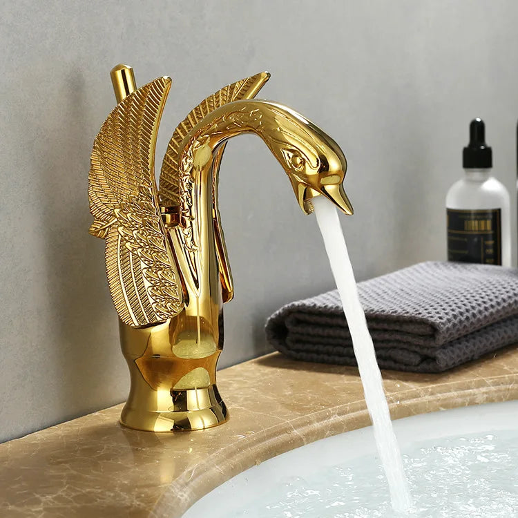 MC THE BLACK DIAMOND Swan Shape Bath Sink Faucet with single handle for hot and cold water mixing, stylish bathroom fixture