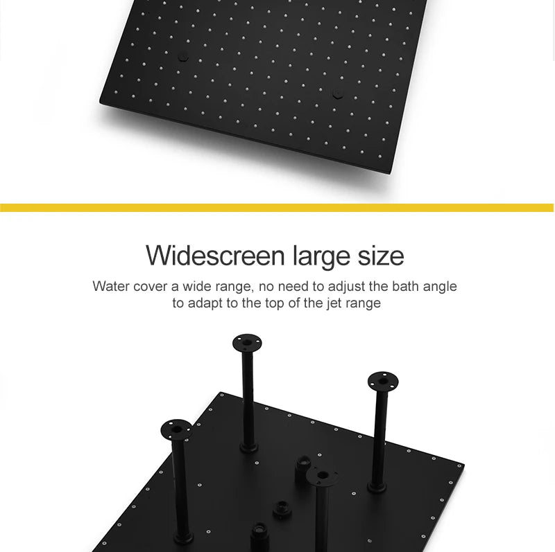 MC THE BLACK DIAMOND LED shower head set with side massage jets and constant temperature valve mixer, showcasing modern shower system features.