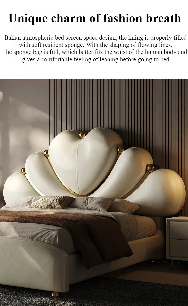 White waterproof Nordic aesthetic double bed headboard and frame by MC THE BLACK DIAMOND, featuring sleek European design.
