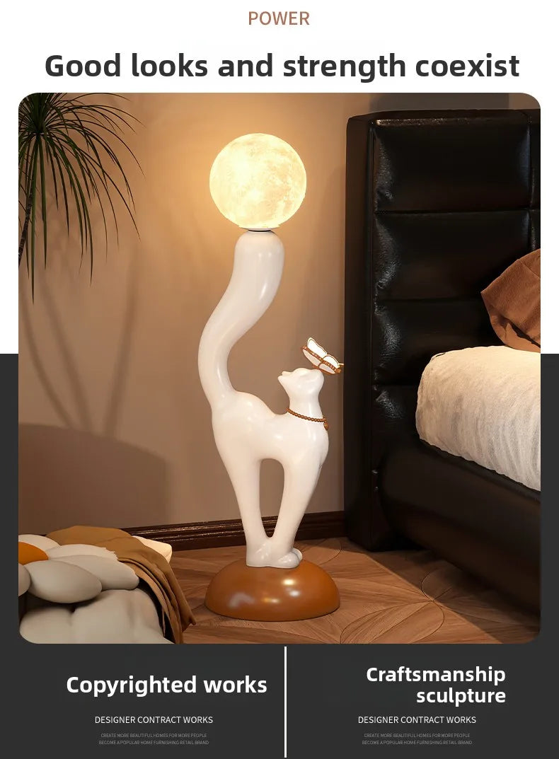 Creative cat statue floor decoration figurine by MC THE BLACK DIAMOND, featuring a detailed black cat sculpture for home decor.
