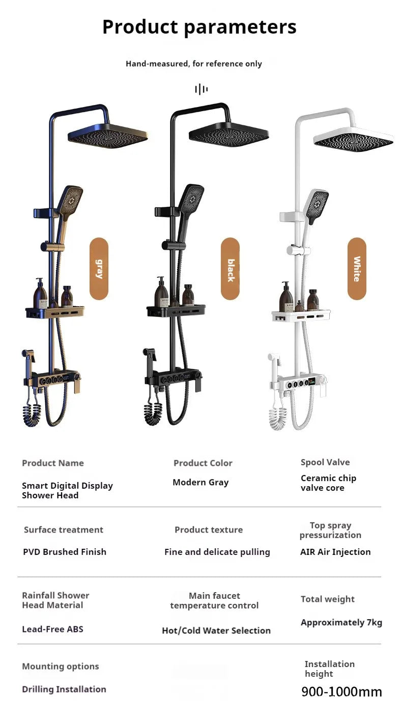 Modern MC THE BLACK DIAMOND multi-function shower system with handheld and overhead shower heads, sleek silver finish.