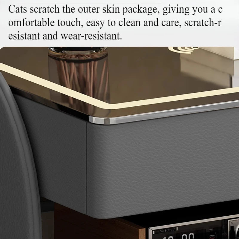MC THE BLACK DIAMOND coded lock USB rolling bedside side table with a sleek design and functional side surface.