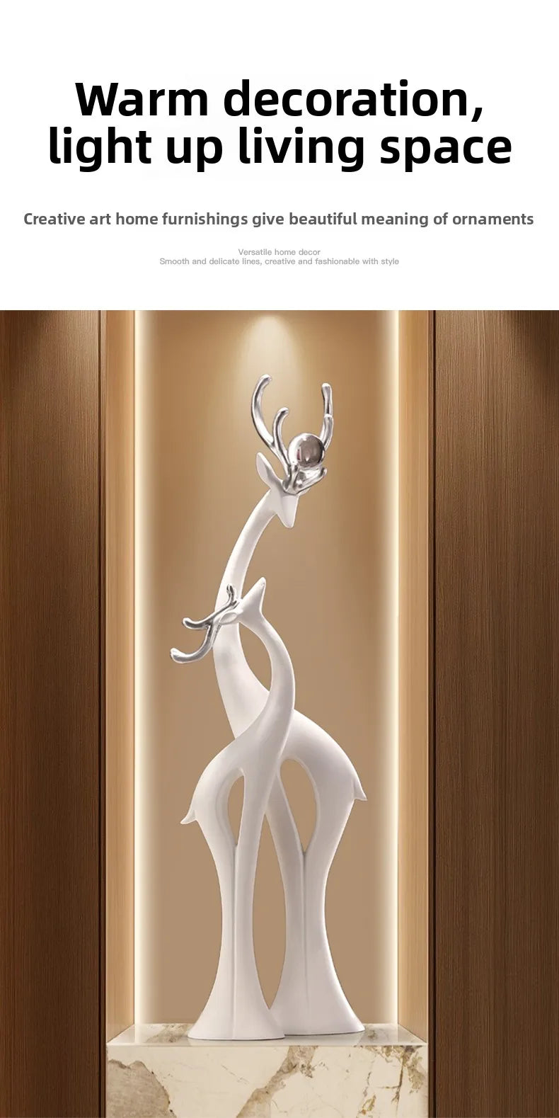Modern simple couple deer figurine ornament by MC THE BLACK DIAMOND, decorative light luxury decor for living room or entrance.