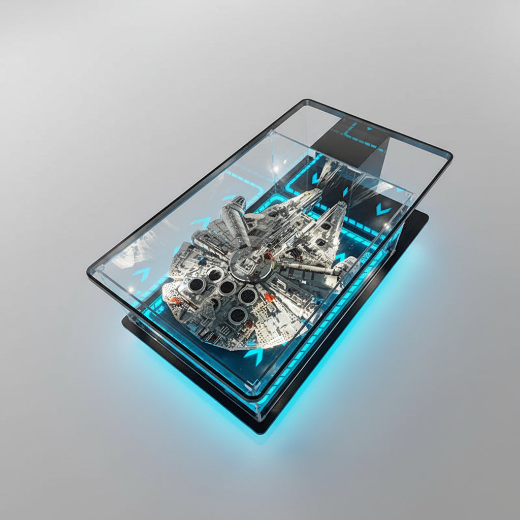 Modern acrylic display box for building block models, ideal for household storage and dust protection, by MC THE BLACK DIAMOND.