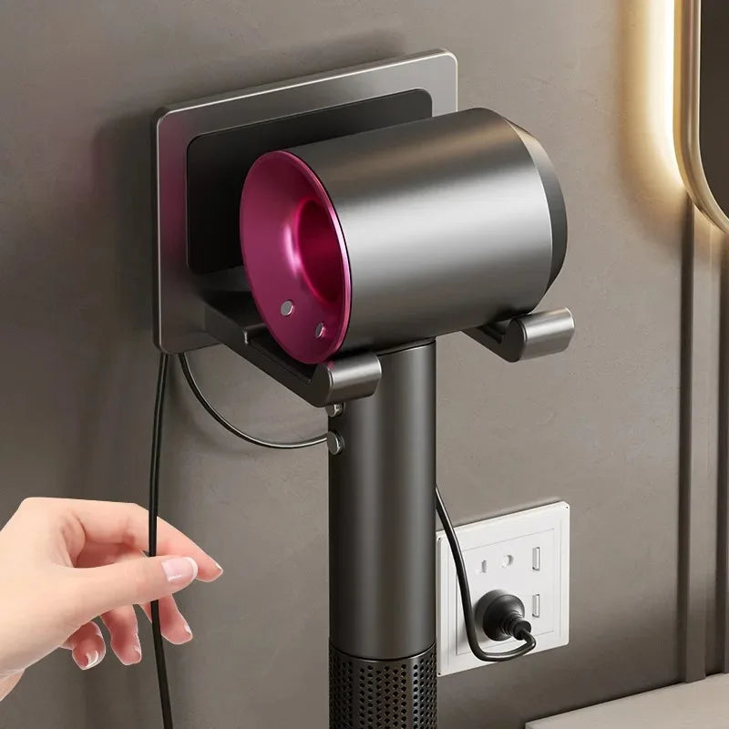 MC THE BLACK DIAMOND hair dryer hanger with suction cup rack, multi-function storage shelf for organizing bathroom or vanity space.
