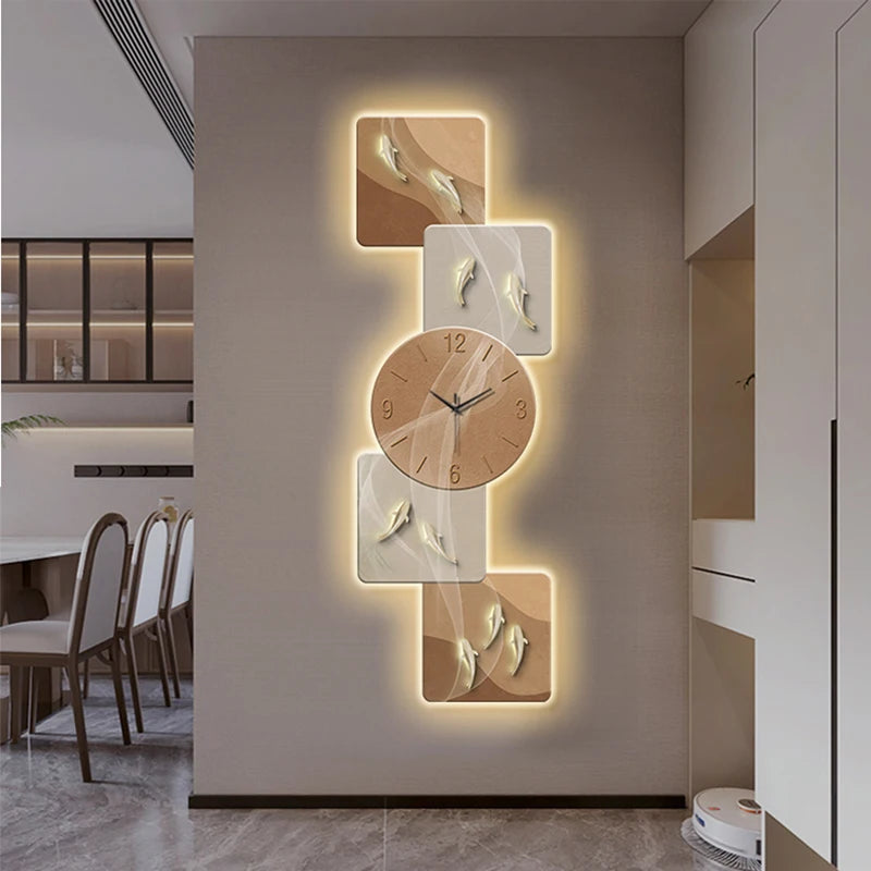 Modern wall clock featuring nine fish design, LED luminescent mural, from 𝕄𝕔 𝕋𝕙𝕖 𝔹𝕝𝕒𝕔𝕜 𝔻𝕚𝕒�