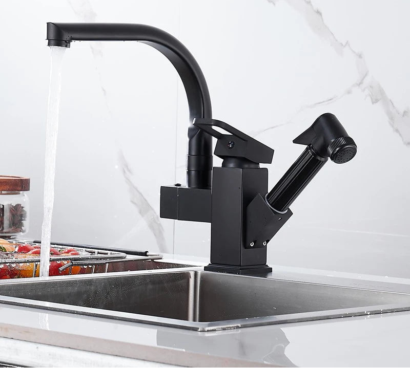Chrome silver kitchen sink faucet with hot and cold water spring spout from MC THE BLACK DIAMOND