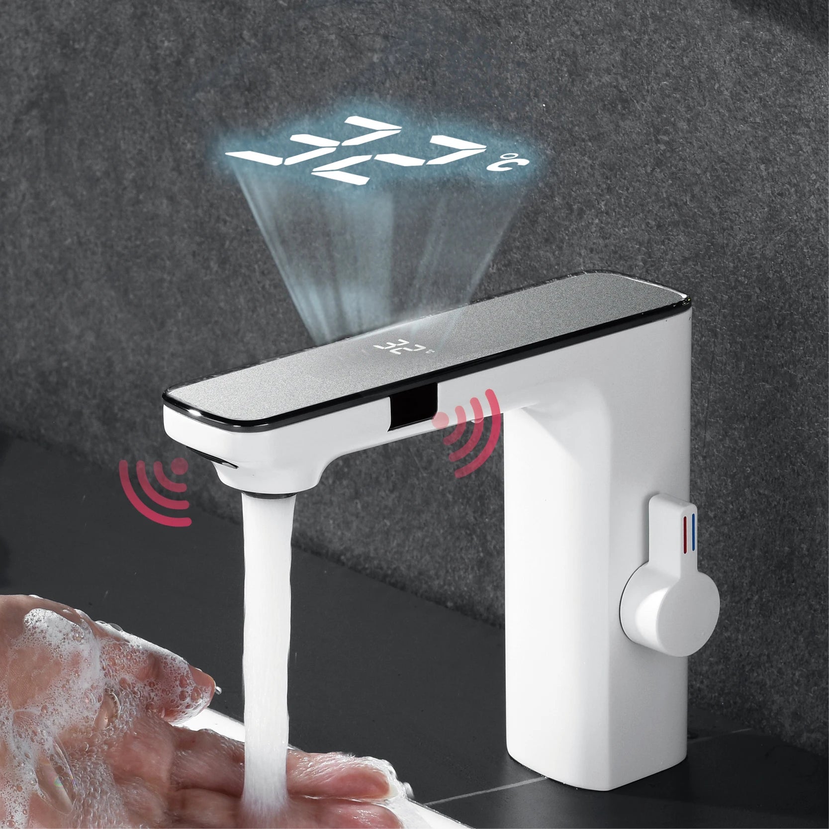 MC THE BLACK DIAMOND LED bathroom sink faucet with temperature display, single handle, cold and hot water control.