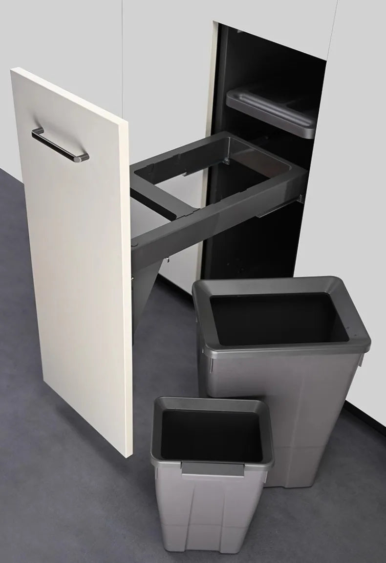 MC THE BLACK DIAMOND hidden trash can with lid, discreet garbage bin for kitchens and food waste disposal.
