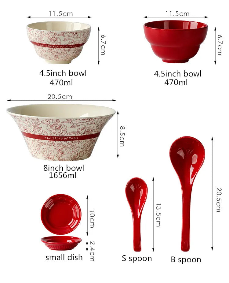 Red retro ceramic dinnerware set by MC THE BLACK DIAMOND featuring luxurious porcelain plates and bowls for elegant dining.