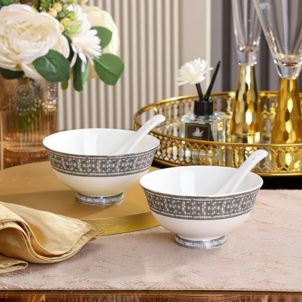 Luxury gray art tableware set with bowl, plate, and spoon from MC THE BLACK DIAMOND, featuring elegant drinkware design.