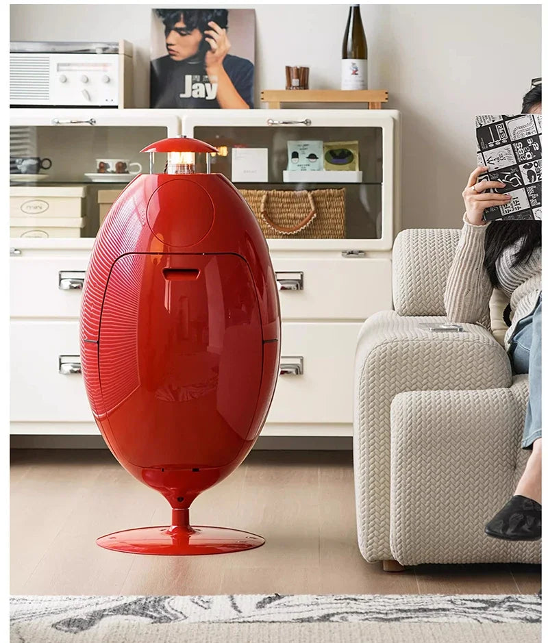 Large dinosaur egg design trash can by MC THE BLACK DIAMOND, plastic garbage collector with a playful prehistoric look.