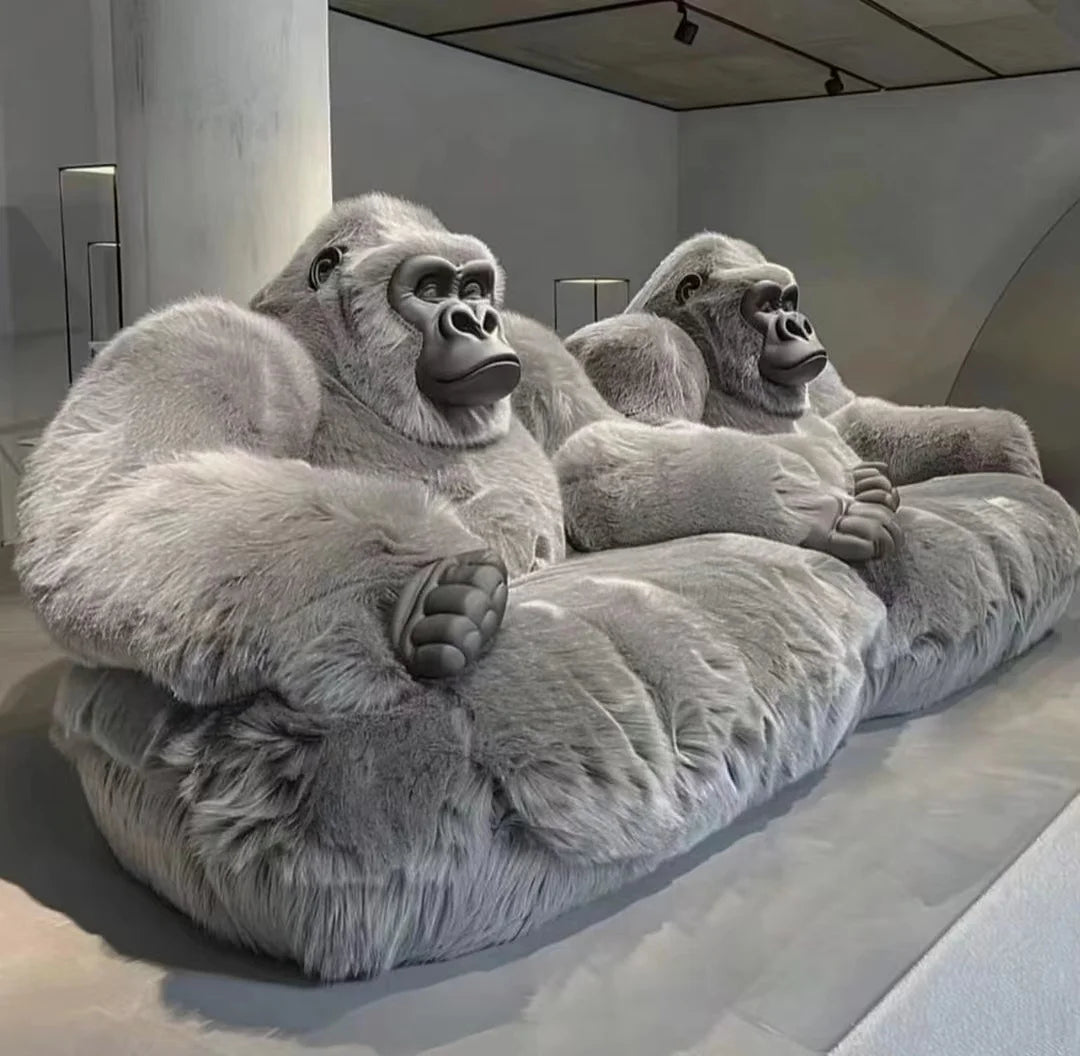 Leather sofa featuring King Kong gorilla design by Mc The Black Diamond, modern creative living room furniture.