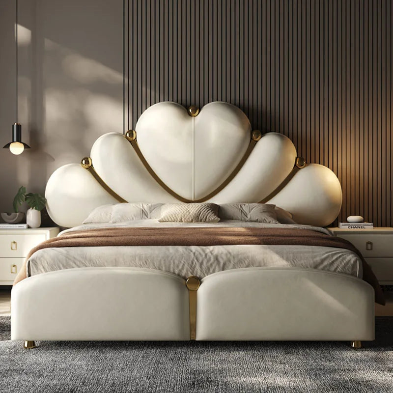 White waterproof Nordic-style double bed frame with headboard from MC THE BLACK DIAMOND, designed for European queen and king beds.