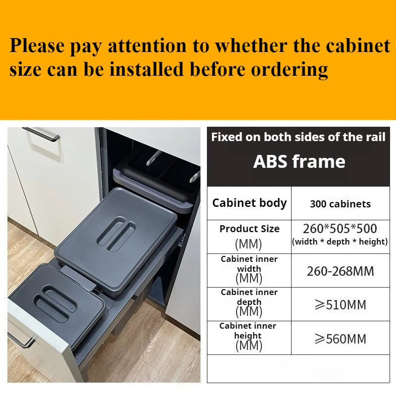 MC THE BLACK DIAMOND hidden trash can with lid, compact garbage bin for kitchen food waste disposal, discreet and practical.