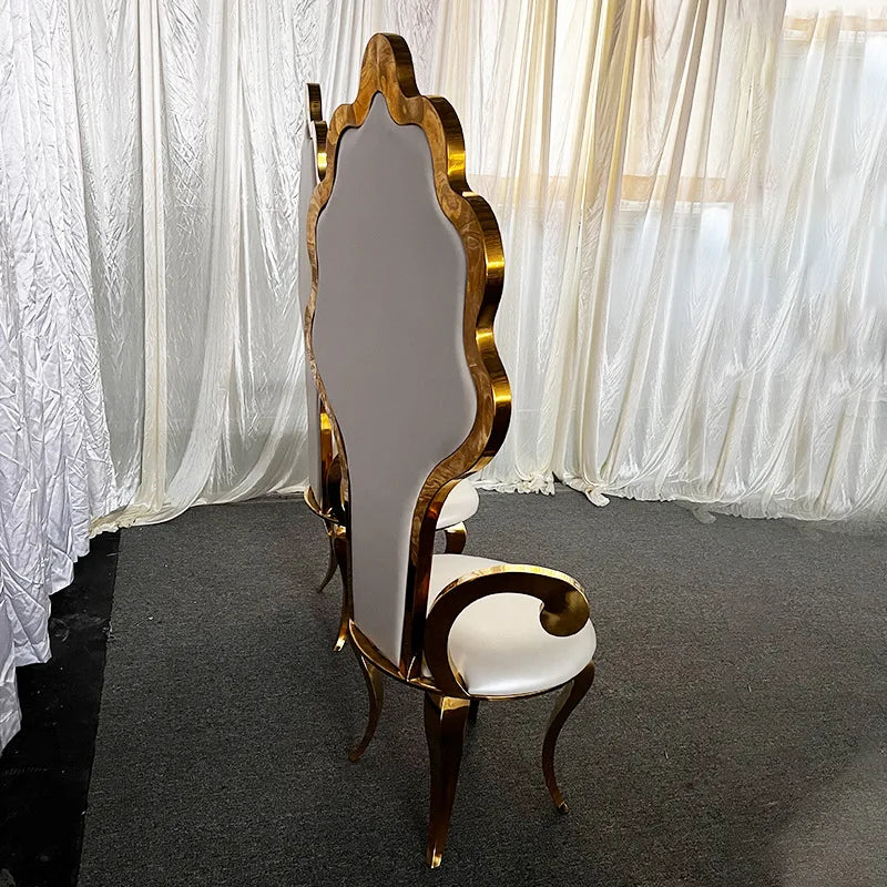 Stainless steel and leather dining chairs by MC The Black Diamonds, featuring sleek design for banquets and home decor.