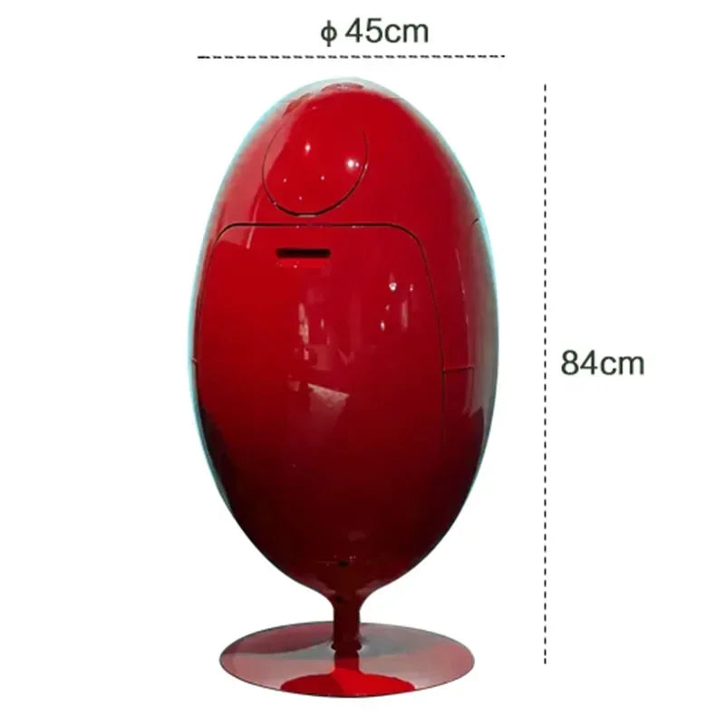 Large dinosaur egg design trash can by MC THE BLACK DIAMOND, durable garbage collector with a fun, unique dinosaur egg shape.