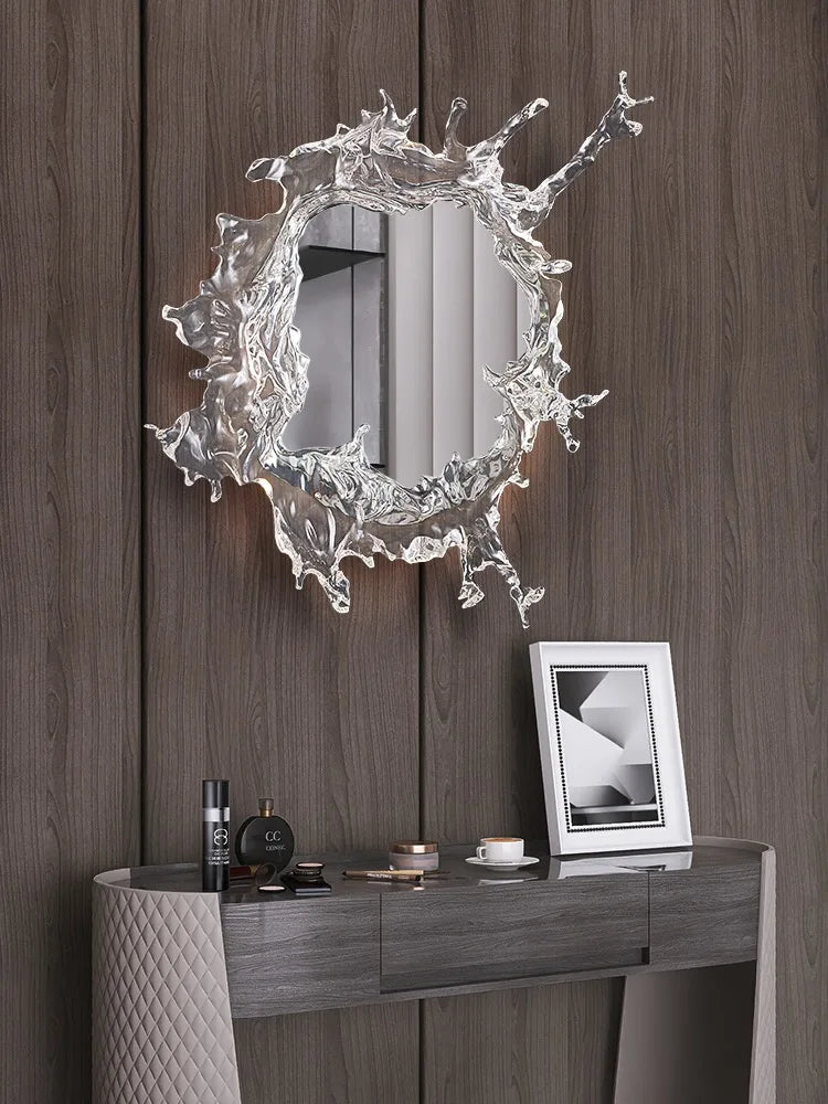Modern LED wall lamp with art water flower design and mirror, by MC THE BLACK DIAMOND, mounted on a sleek wall.