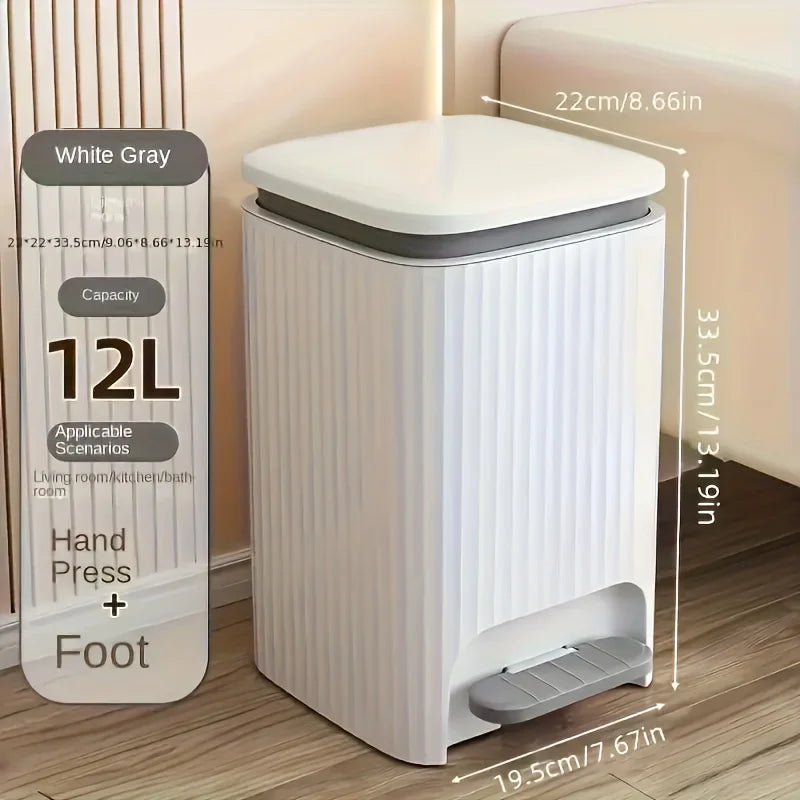 Compact MC THE BLACK DIAMOND foot pedal trash can made of durable plastic with a sleek, light luxury design for easy waste disposal.