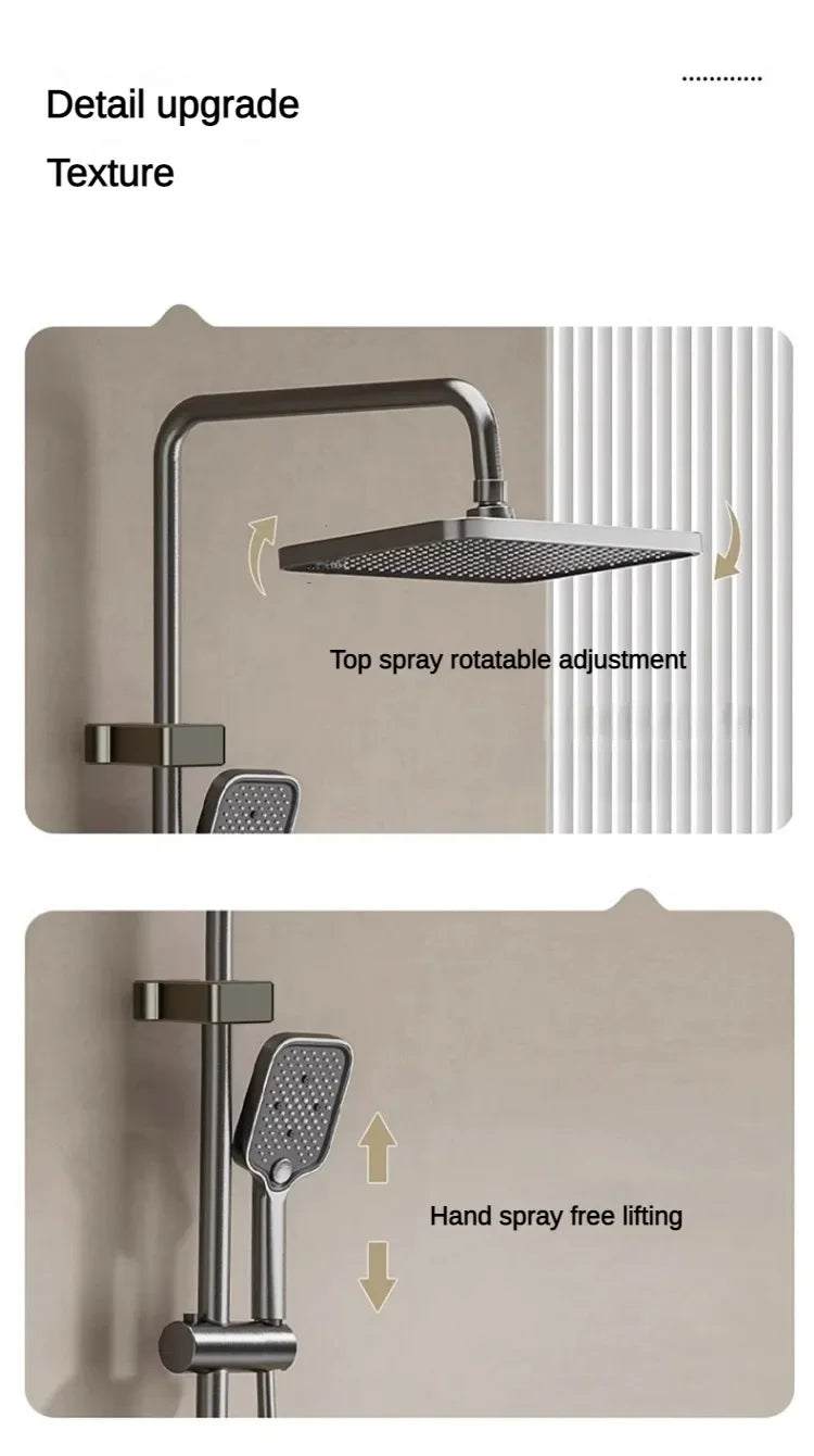 Wall-mounted MC THE BLACK DIAMOND rainfall shower system with pressurized bath and shower faucet set, sleek and modern design.
