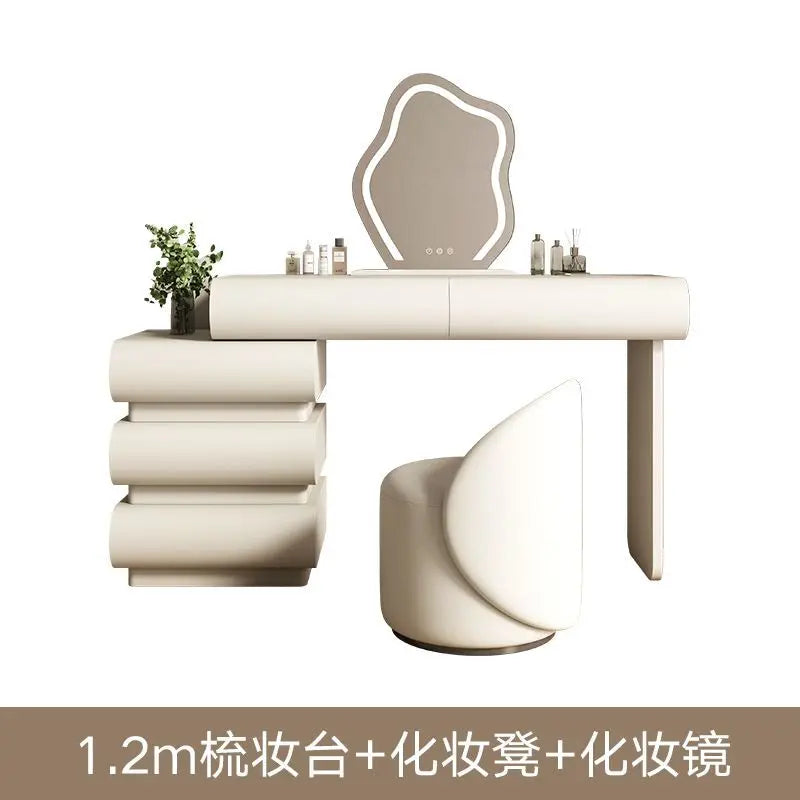 Black vanity table with mirror drawers, makeup storage organizer, dressing table, and matching chair from 𝕄𝕔 𝕋𝕙𝕖 𝔹𝕝𝕒𝕔𝕜 𝔻𝕚�
