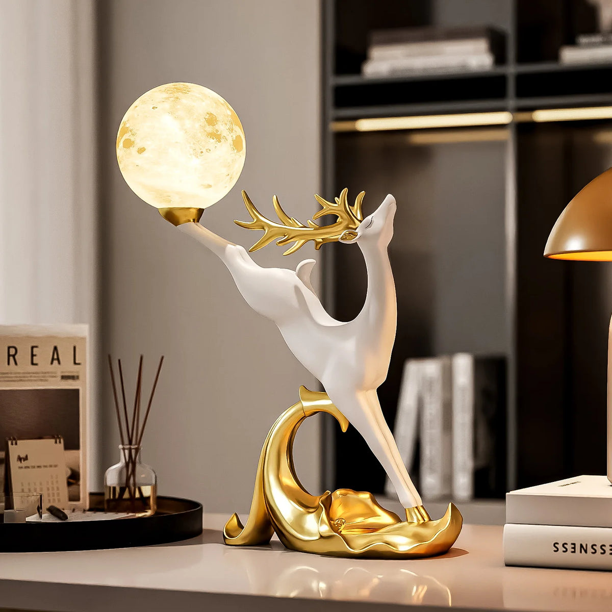Luxury MC THE BLACK DIAMOND deer figurine for home decor, ideal for living room or TV cabinet display.