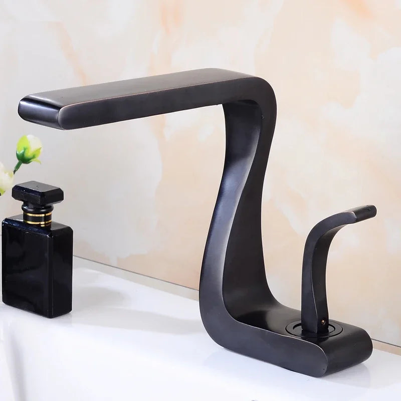 Retro bathroom sink faucet by MC THE BLACK DIAMOND with a single-hole design and vintage-style finish.
