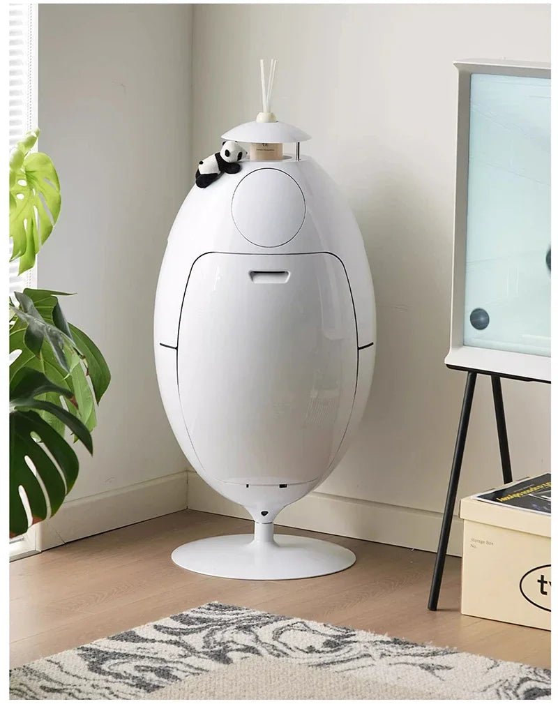 Large dinosaur egg design trash can by MC THE BLACK DIAMOND, durable garbage collector with eye-catching dinosaur egg pattern.