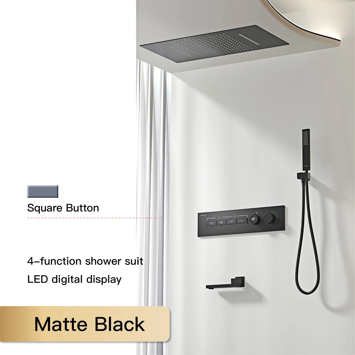 Wall-mounted luxury black brass shower system from 𝕄𝕔 𝕋𝕙𝕖 𝔹𝕝𝕒𝕔𝕜 𝔻𝕚𝕒𝕞𝕠𝕟
