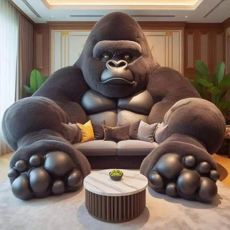Leather sofa featuring a King Kong design by 𝕄𝕮 𝕋𝕙𝕖 𝔹𝕝𝕒𝕔𝕜 𝔻𝕚𝕒𝕞𝕠𝕟